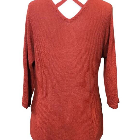 Chicos 3/4 Sleeve Crossback Pullover Sweater Rust Burnt Orange Medium - Picture 5 of 10